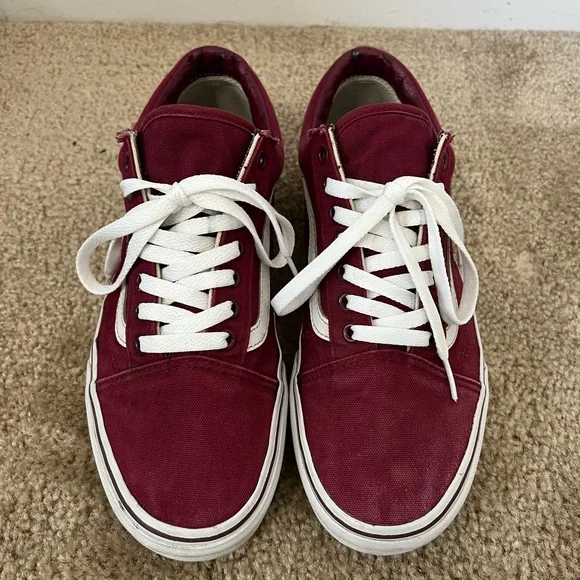 Vans Old Skool Burgundy White Stripe Canvas Shoes - Picture 2 of 7